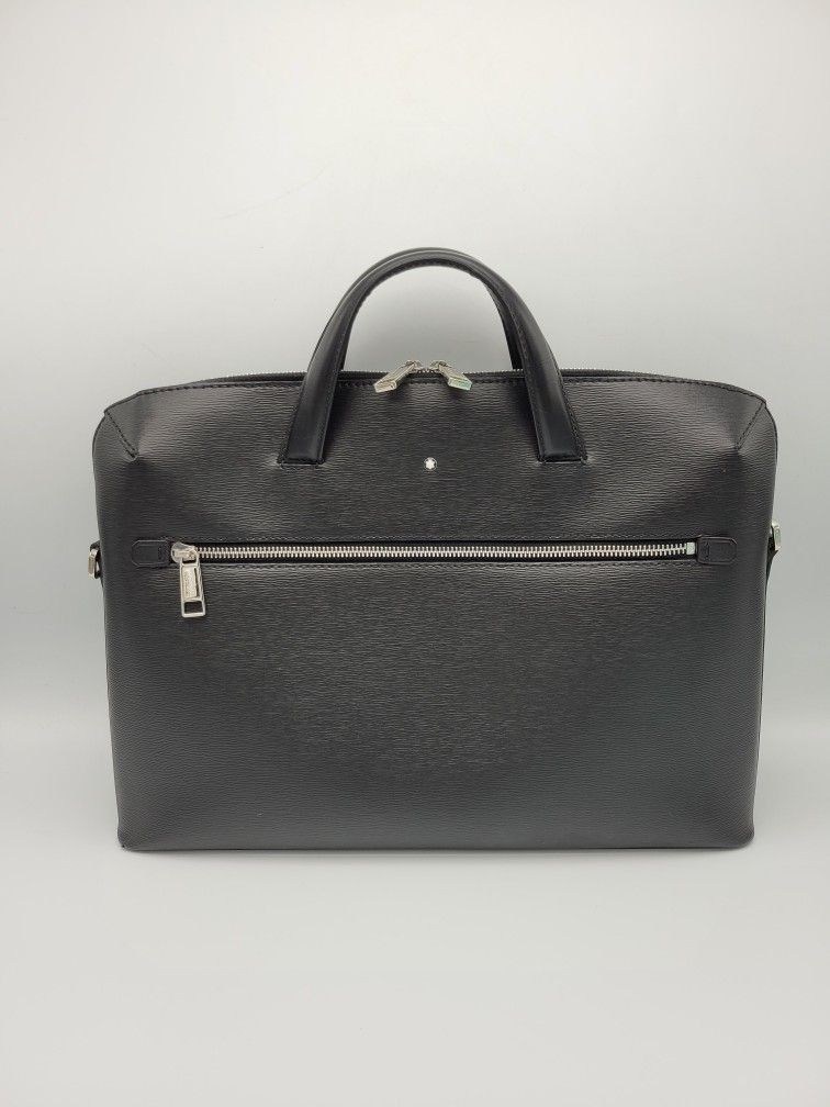 Montblanc Black Textured Leather Italian-Made Briefcase