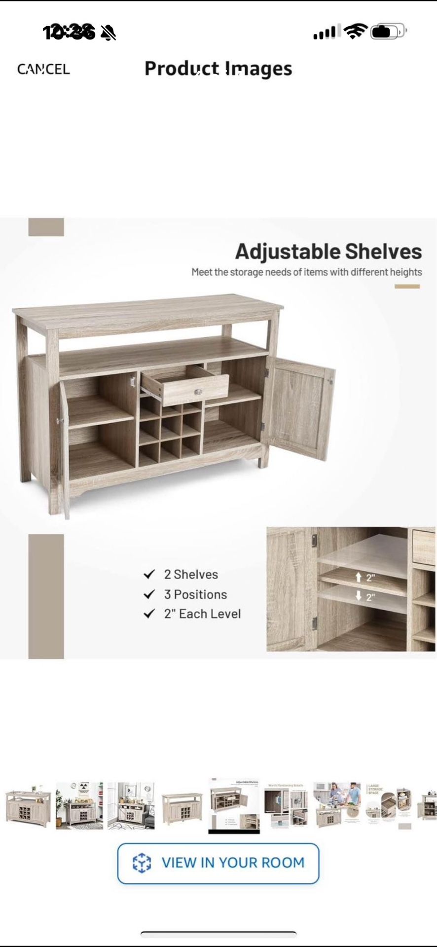 Buffet Server Sideboard, Console Wood Table, Cupboard Table with 2 Cabinets, 1 Drawer & Wine Holder