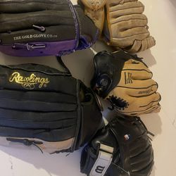 5 Baseball Boys Gloves Aprox 11 Inches All For 70 Dollars 