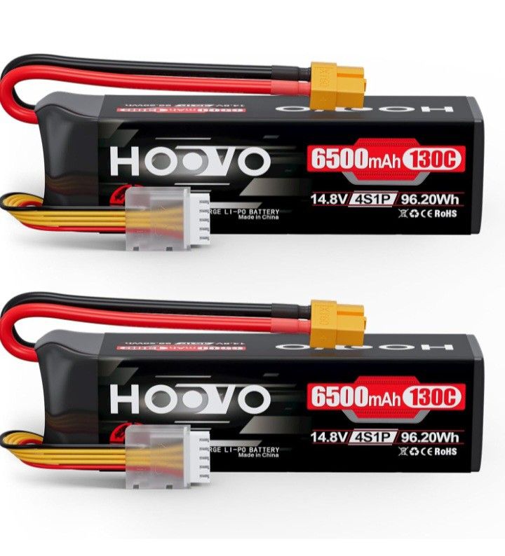 BRAND NEW HOOVO 4S Lipo 14.8V 130C 6500mAh RC Battery 2-Pack w/ xt60 connectors