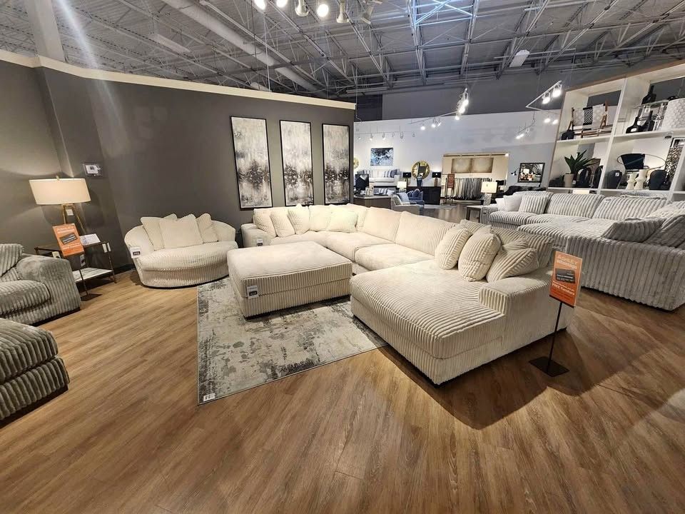 Brand New🧚 Delivery and Finance Available 🧚Lindyn Linen 5 Piece Sectional With Chaise , Ottoman and Chair▪️▪️ # Sofa # Loveseat # Couch # Living Set