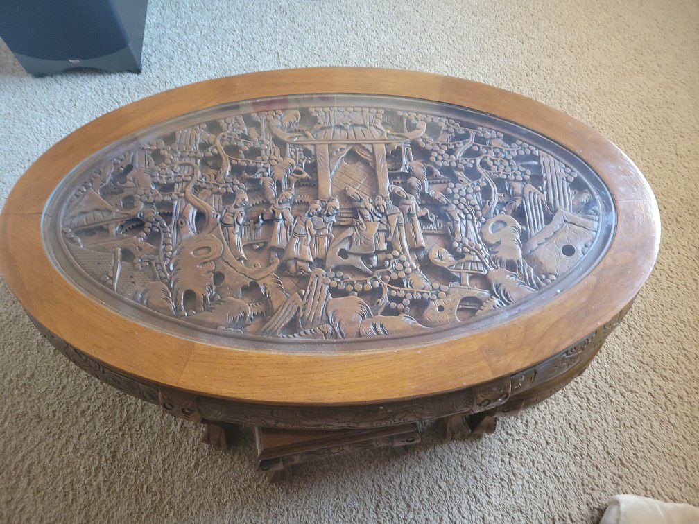 Antique Asian Wooden Carved Table