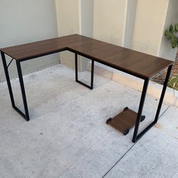 New In Box 57x44x30 Inches Tall L Shape Corner Office Computer Writing Desk Table With Tower Stand Furniture Dark Brown 