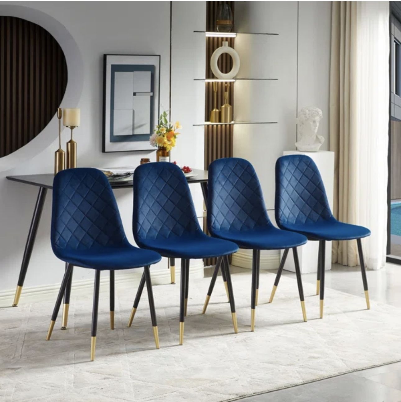 Velvet Chairs Set Of 6 ,Great Condition.Color Blue Navy