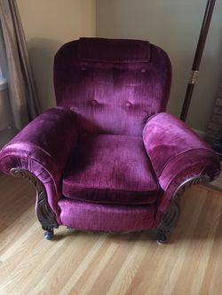 Antique burgundy velvet arm chair