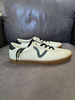 Vans Sport Low Skate Sneakers Shoes Off White Beige Suede Black Gum Mens Size 10