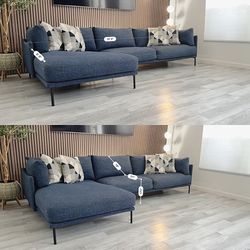 Sectional Couch with Right Chaise – Blue Fabric