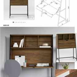 New Desk With Hutch, Brown Finish