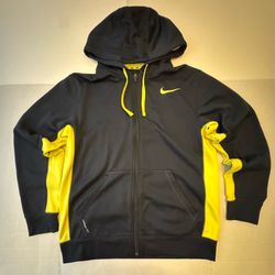 Pre Owned Good Last Photo Mark I have not tried to remove mark Nike Therma Fit  Hoodie Sweatshirt  Full Zip  Embroidered  Navy Blue Yellow  Men Size M