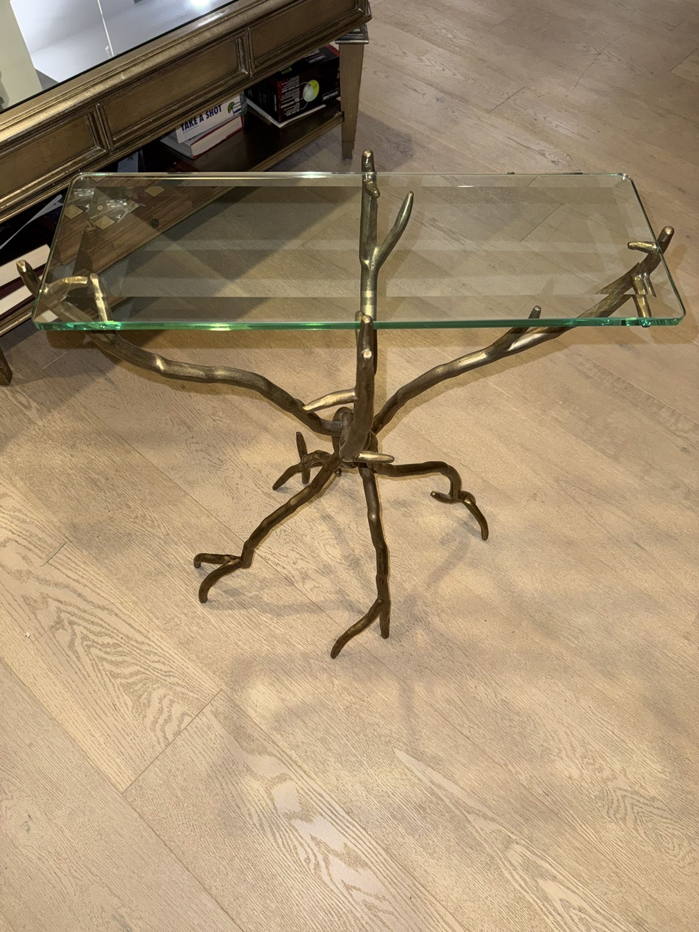Bronze Branch Sculptural Side Table w/ Glass Top – Modern Artistic Console