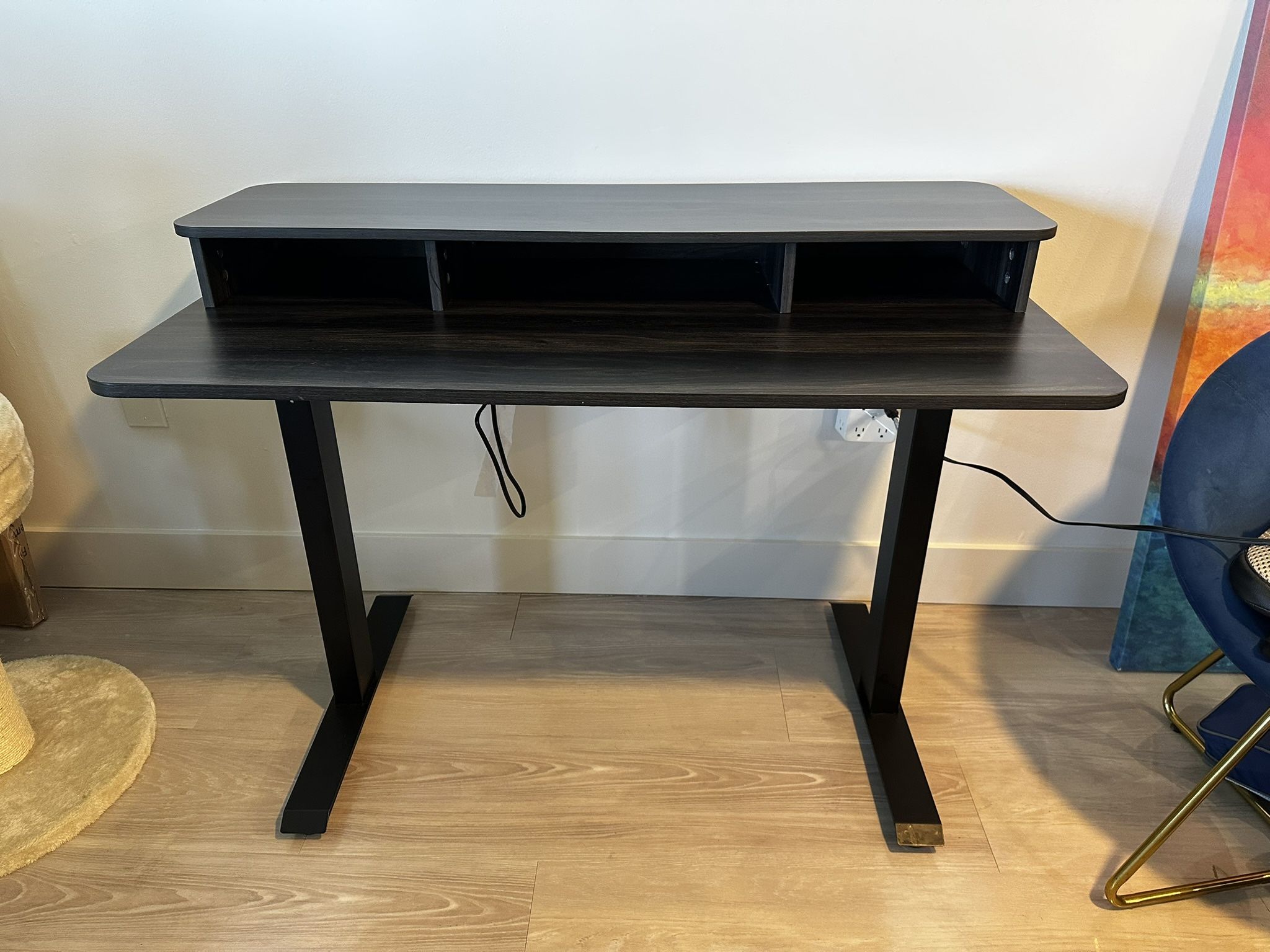 Desk for Home Office with built in monitor stands and storage