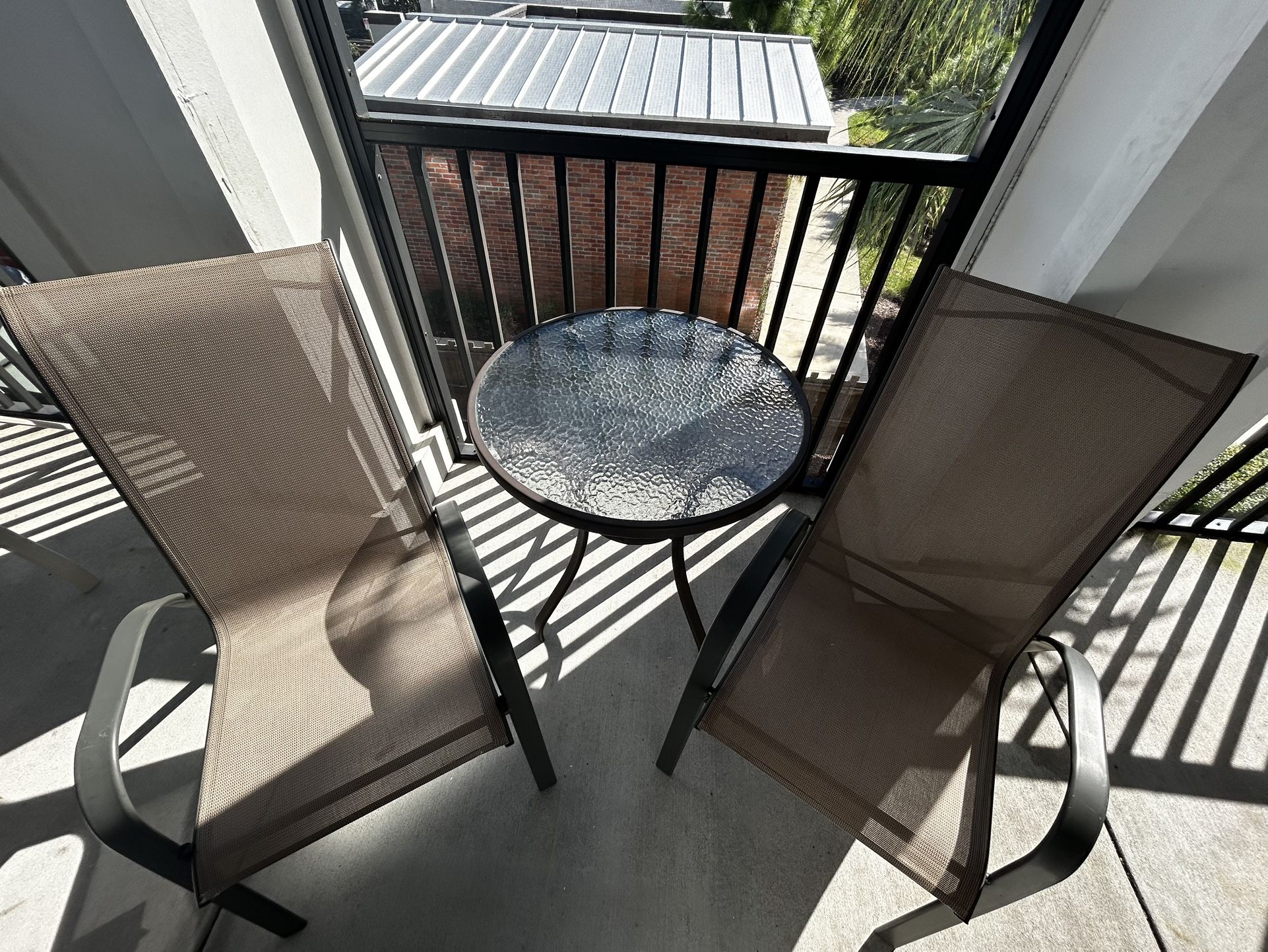 Outdoor Patio Set Glass Table + 2 Chairs
