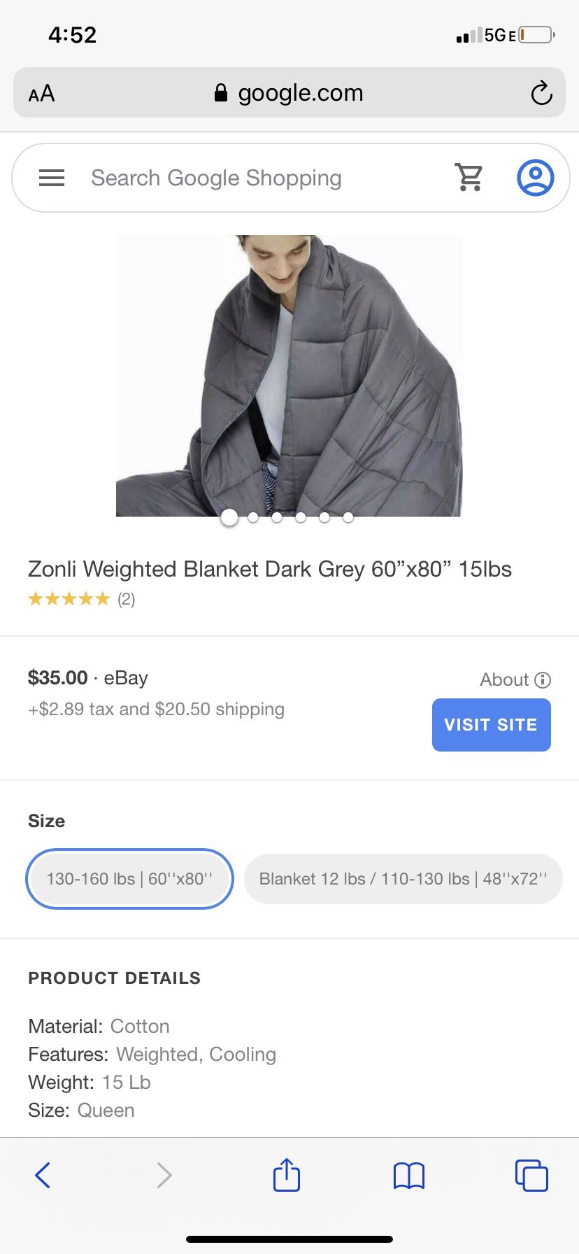 Zonli Weighted Blanket Dark Grey 60”x80” 15lbs