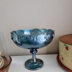 Vintage blue Carnival Glass pedastal candy dish