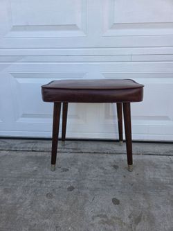 Mid-Century Brown Vinyl Upholstered Stool
