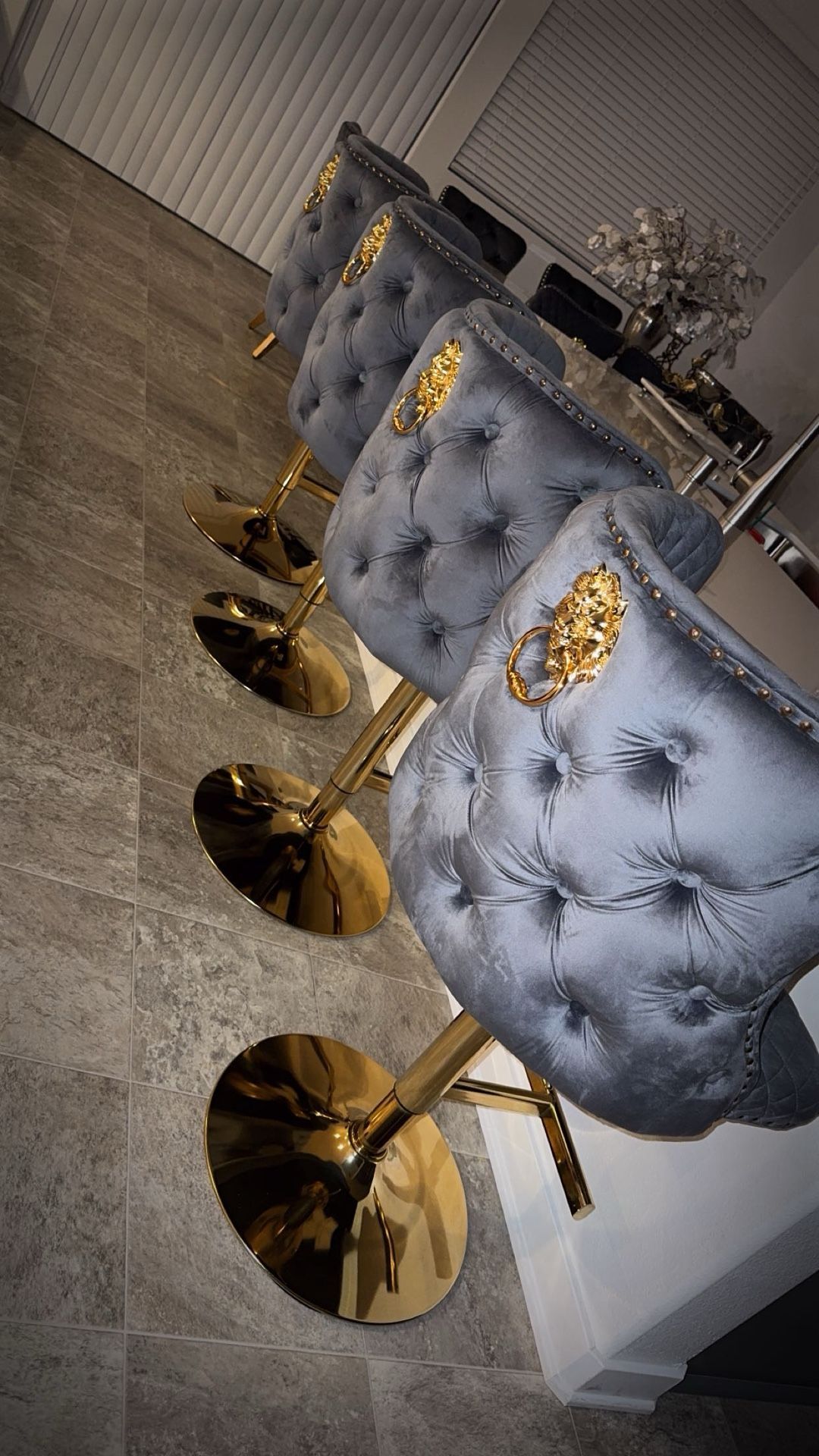 Brand New Gray Velvet Sofa Couches Set With Matching Dining Table 6 Chairs And 4 Stools
