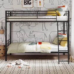 Convertible Twin over Twin Metal Bunk Bed, Black 