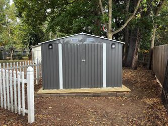 10 x 8 FT Outdoor Storage Shed, Large Metal Storage Shed, Lockable Door and Air Vent, Clear Window Garden Tool Shed for Bicycles, Tools, Lawnmowers, B