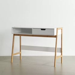 Mid Century Modern White Desk w Drawer