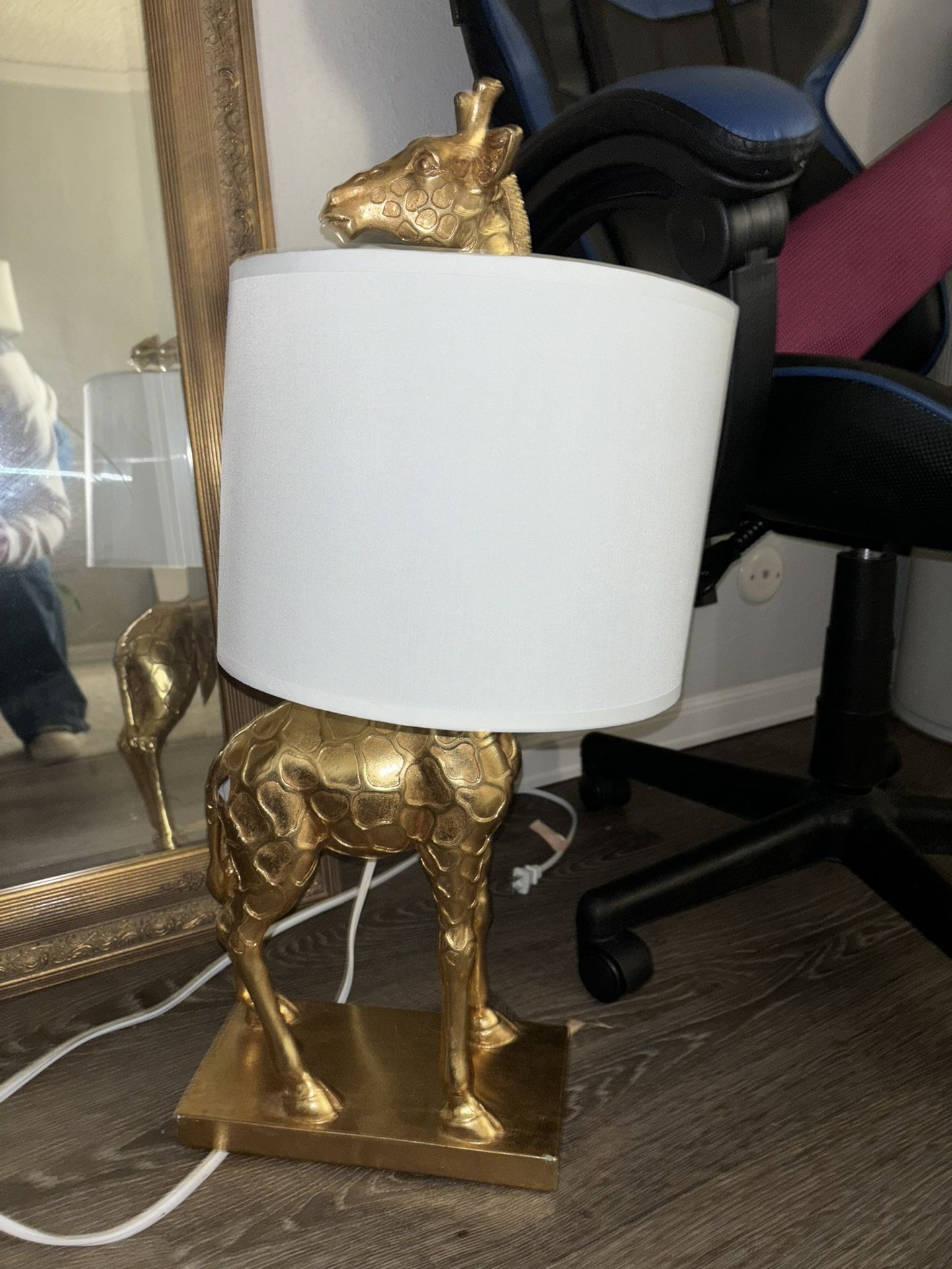 Gold Giraffe Lamp with Linen Shade $35