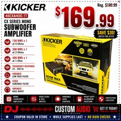 Kicker 46CXA400.1T CX Series Mono Subwoofer Amplifier 800 Watts Max CXA400.1 🚨 Payment Options Available 🚨 No Credit Needed 🚨