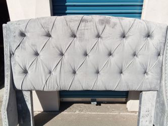 Gray Velvet Suade Tufted Upholstered Headboard with Wingback