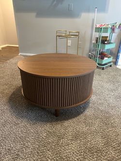 Round Coffee Table with Storage and Sliding Door