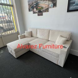 Corduroy sectional sleeper with storage and USB charging port