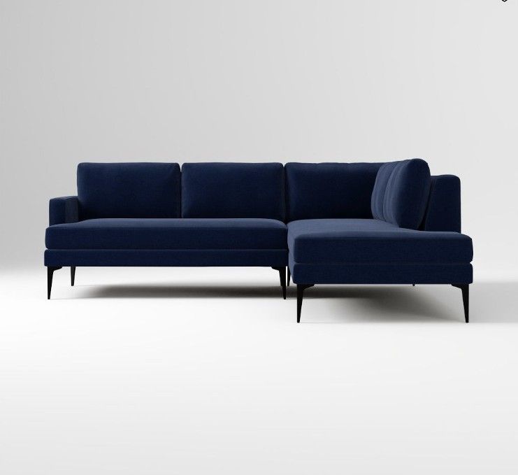 Excellent - Like New - Modern Sofa - West Elm - Blue Velvet
