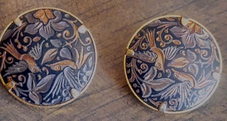 Damascene Spanish BIRD Earrings Vintage Toledo Spain 24k