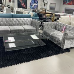 Beautiful Tufted Velvet 2 Piece Sofa And Love In Stock Also Comes In Blue Only $999