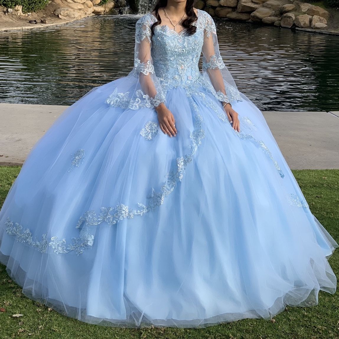 15th birthday dresses Sky Blue Quinceanera Ball Gown 3D Floral Vestidos De 15 Anos Sweet 15 Quinceanera Dresses