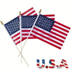 Small American Flags on Stick, 50 Pcs 4 of July Decorations Outdoor 4''x6'' USA