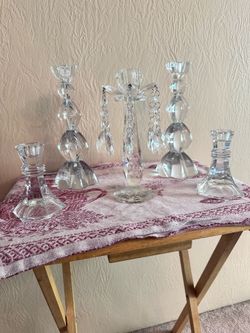 5-Piece Elegant Crystal Candlestick Holder Set