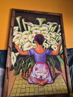 Framed Mexican Folk Art Flower Seller Print