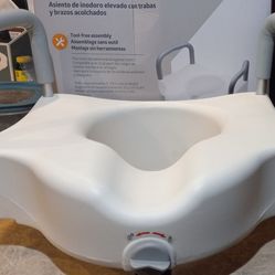 Raised Toilet Seat With Lock And Padded Arms