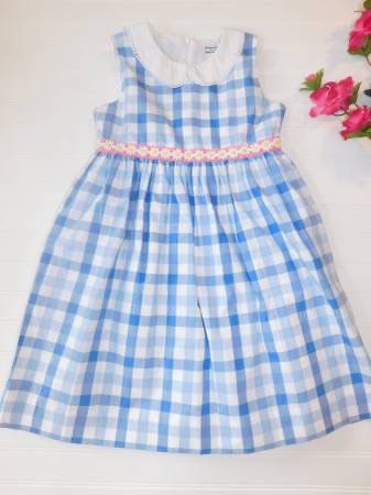New Hartstrings Girl 6X Blue White Check Summer Easter Lined Dress