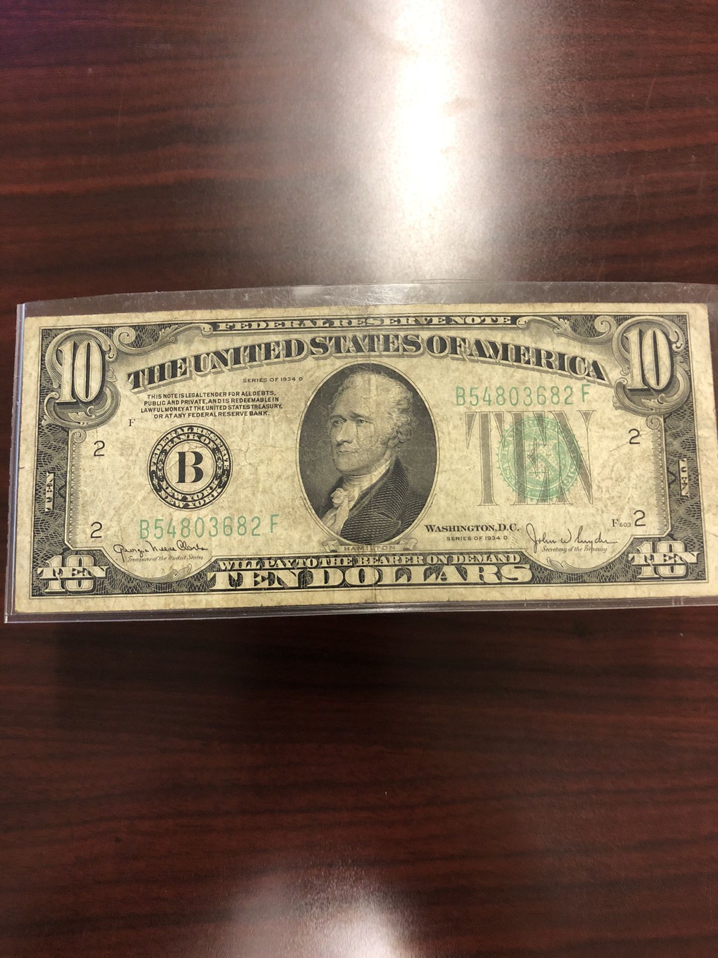 Federal Reserve Note $10 1934-D vg