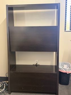 Dark Brown Secretary desk with Wood Bookshelf with Bottom Drawer