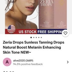 Gotas Para Bronceado /Zeria Drops Sunless Tanning Drops Natural Boost Melanin Enhancing Skin Tone NEW