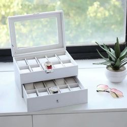 Watch Box, 20-Slot Watch Case with Large Glass Lid, Removable Watch Pillows, Watch Box Organizer