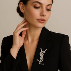 Saint Laurent YSL Rhinestone Brooch - New in Box!