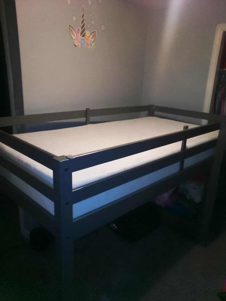 Brown Twin Size Loft Bed Frame And Mattress