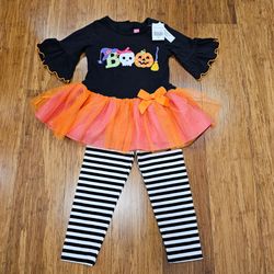 NWT Good Lad Toddler Girls 2-Piece "BOO" Halloween Tutu Dress & Leggings Set 2T