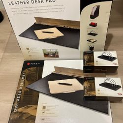 Two sets of Foray leather desk pads and letter sorters