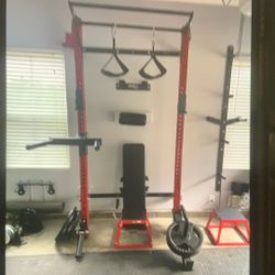 PRX Profile PRO Folding Squat Rack 95” With Straight Pull-up Bar (Red)