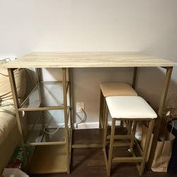 3-Piece Brass Pub Set with Faux Marble Top