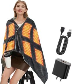 USB Heated Blanket,Cordless Electric Blanket,Portable Heated Throw Blanket,Machine Washable,3 Heating Levels,Timing Function,Super Cozy Soft Wearable