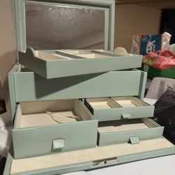 Pottery Barn Tiffany Blue Leather Jewelry Box