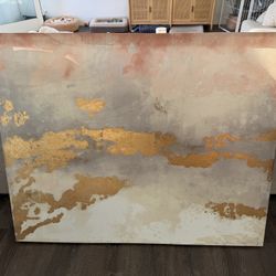 Large Abstract Canvas Wall Art – Neutral Blush, Gray & Gold